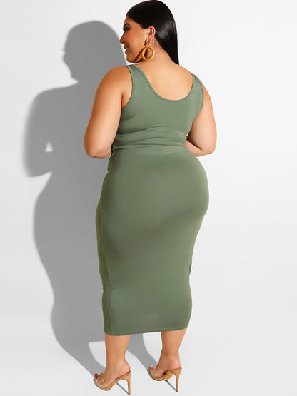 Conjuntos de faldas largas y camiseta sin mangas de dos piezas de talla grande 