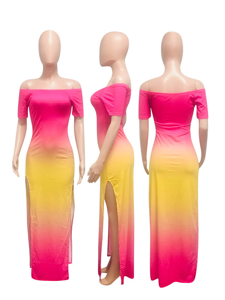 Off-Shoulder Side Slit Bandage Cocktail Party Maxi Dress