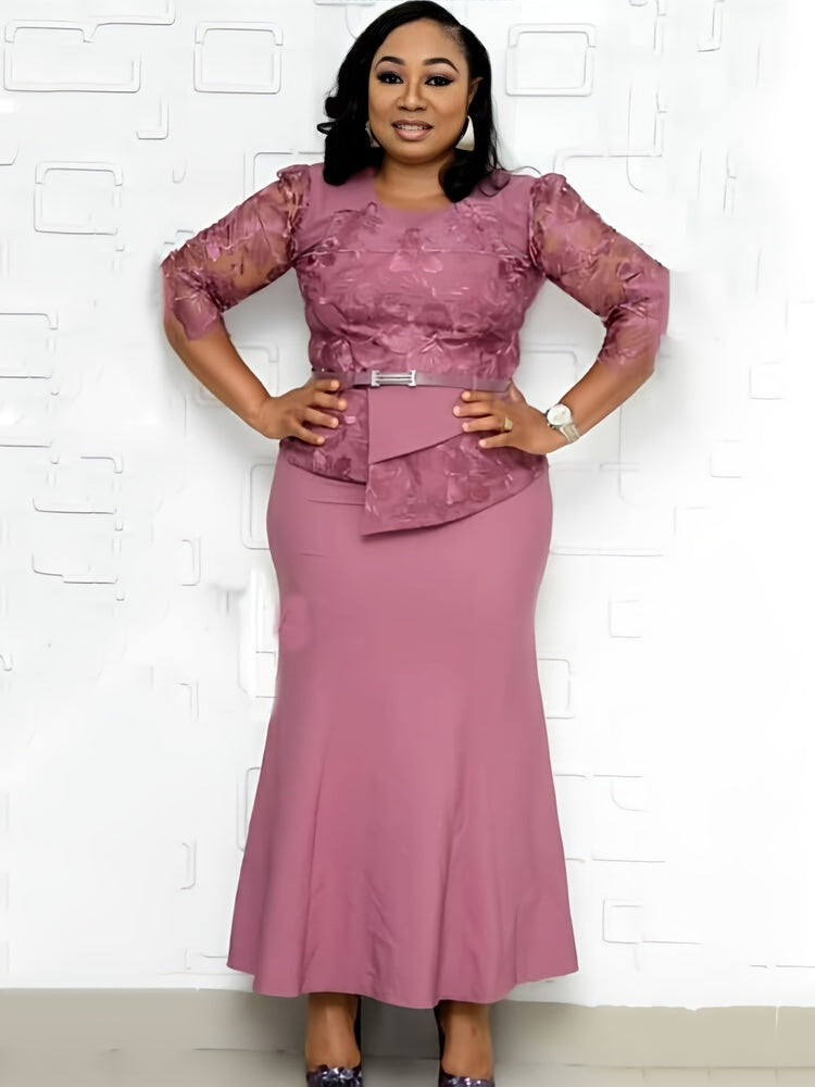 Vestidos largos asimétricos de encaje de malla de talla grande