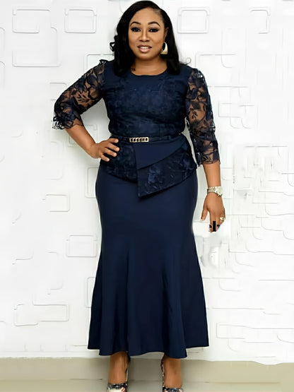 Vestidos largos asimétricos de encaje de malla de talla grande