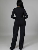 Two Pieces Irregular Lace Up V Neck Top Long Pants