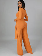 Two Pieces Irregular Lace Up V Neck Top Long Pants