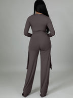 Two Pieces Irregular Lace Up V Neck Top Long Pants