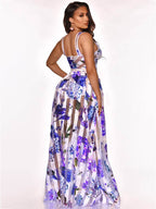 Vestidos de playa elegantes con estampado floral y retazos de malla transparente 