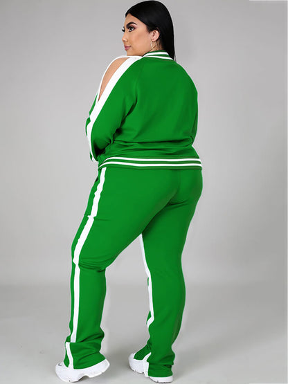 Conjuntos de chaqueta y pantalones con hombros descubiertos de talla grande