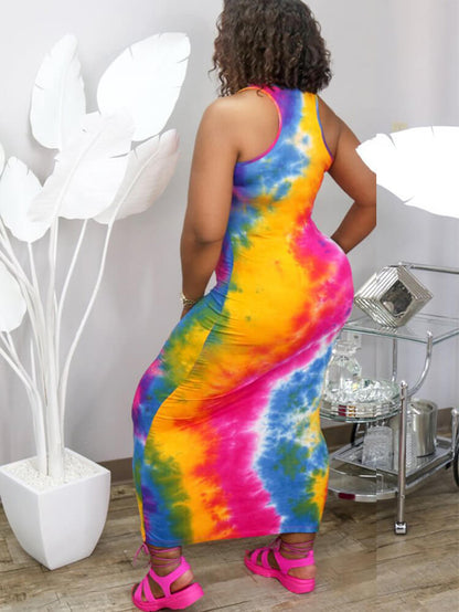 Vestidos largos ajustados con estampado Tie Dye de talla grande