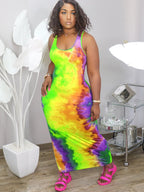 Plus Size Tie Dye Print Bodycon Maxi Dress