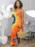 Plus Size Tie Dye Print Bodycon Maxi Dress