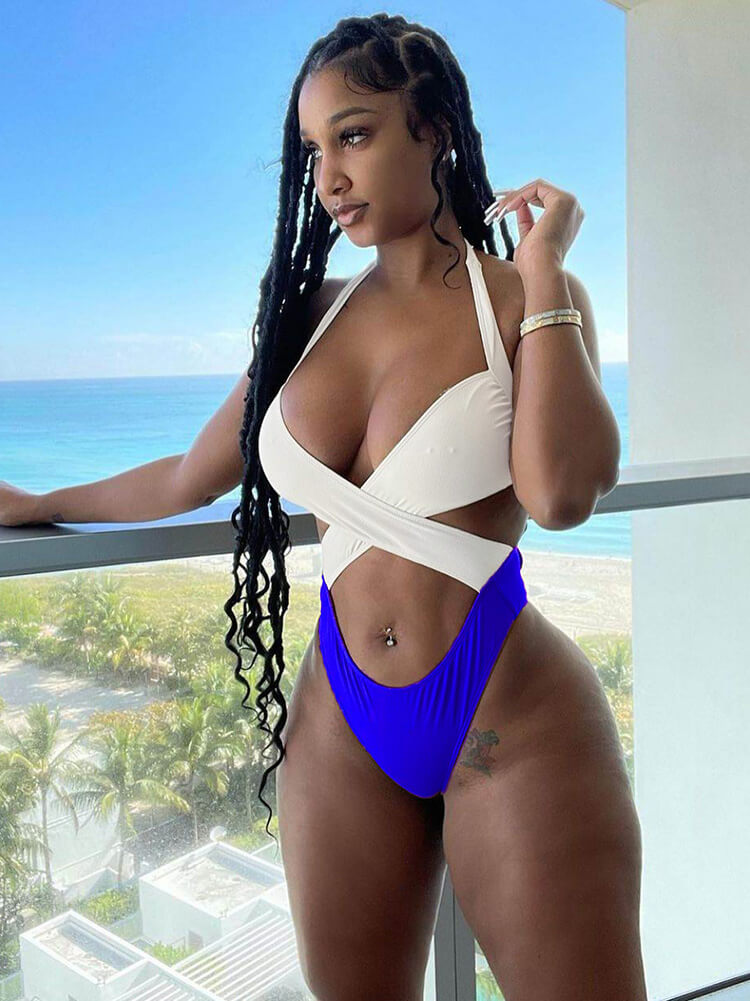 One Piece Halter Criss Cross Wrap Bikini Bandage Swimsuit