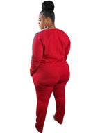 Plus Size Two Piece Stripe Long Sleeve Top Pants Set