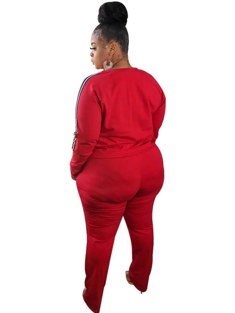 Conjuntos de pantalones y tops de manga larga a rayas de dos piezas de talla grande