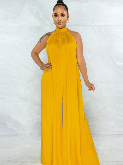 Mono de pernera ancha con espalda descubierta y corte holgado