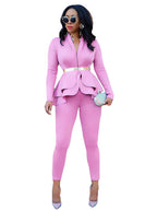 Two Piece Ruffled Blazer Pants Suit