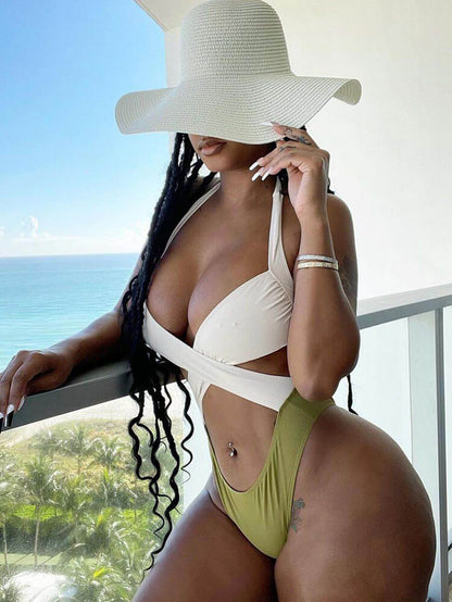 Trajes de baño de bikini con tiras cruzadas y halter de una pieza 