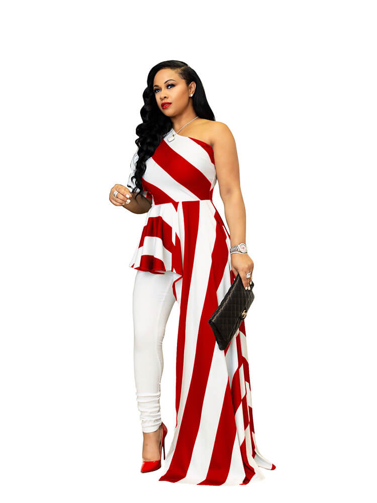 Vestidos de blusa irregulares altos y bajos con un hombro a rayas