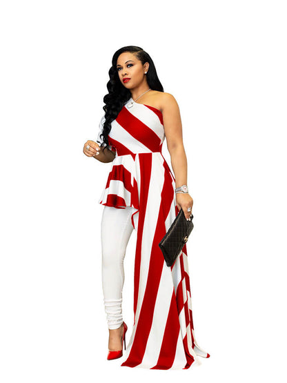 Vestidos de blusa irregulares altos y bajos con un hombro a rayas