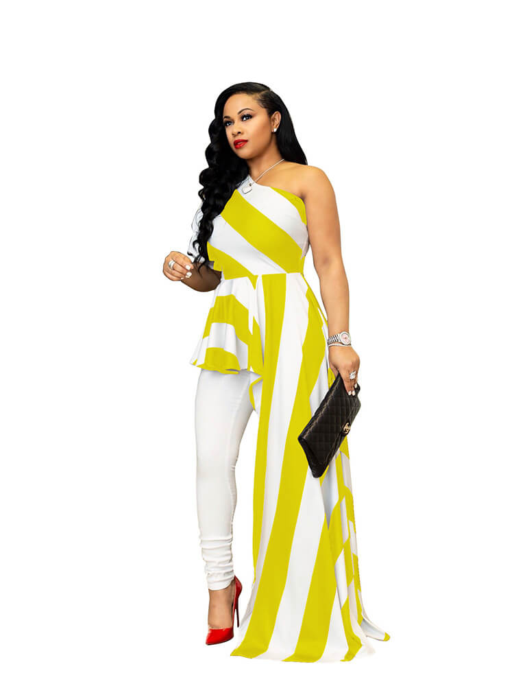 Vestidos de blusa irregulares altos y bajos con un hombro a rayas