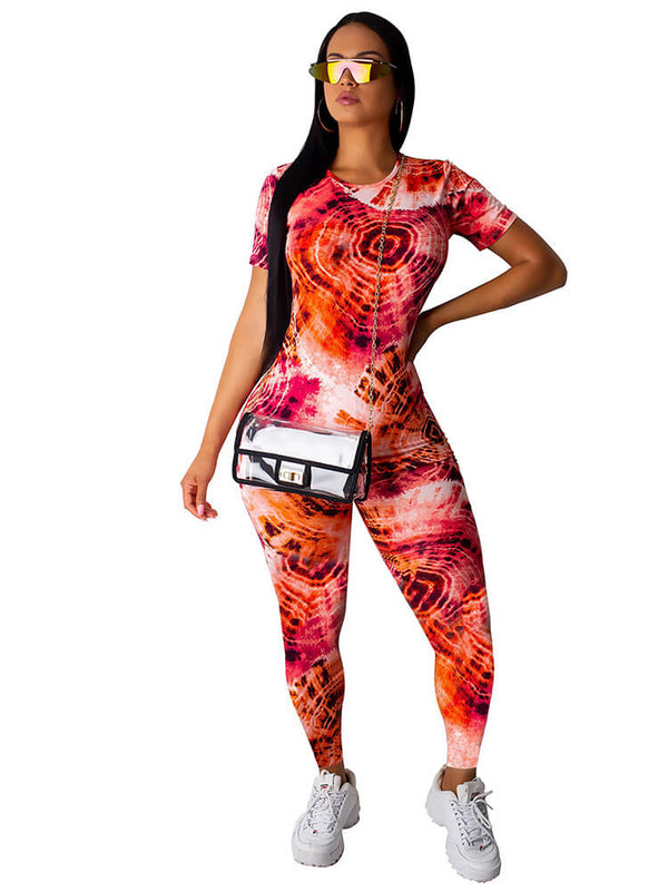 2 Piece Colorful Short Sleeve Top+Jogging Suits