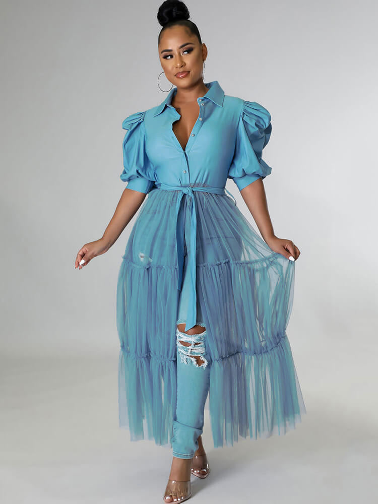 Tops con cuello en V y manga corta con patchwork de malla