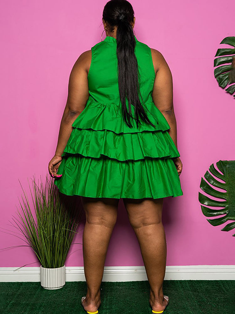 Minivestido en capas con volantes, sin mangas, talla grande