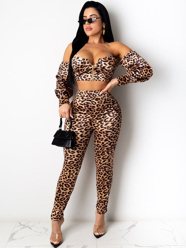 Two Piece Leopard Print Pant Suits
