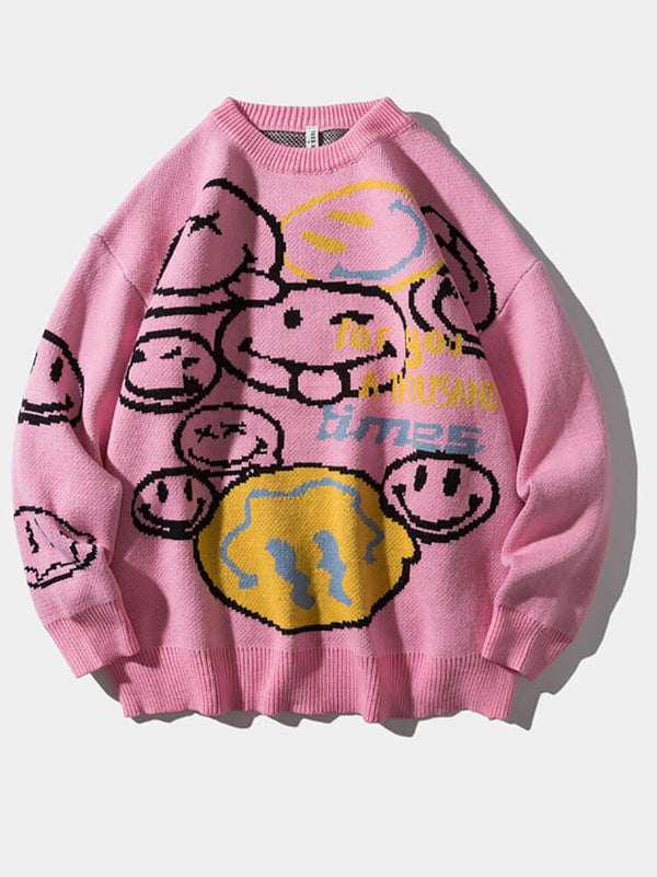 Long Sleeve Smiling Face Print Sweaters